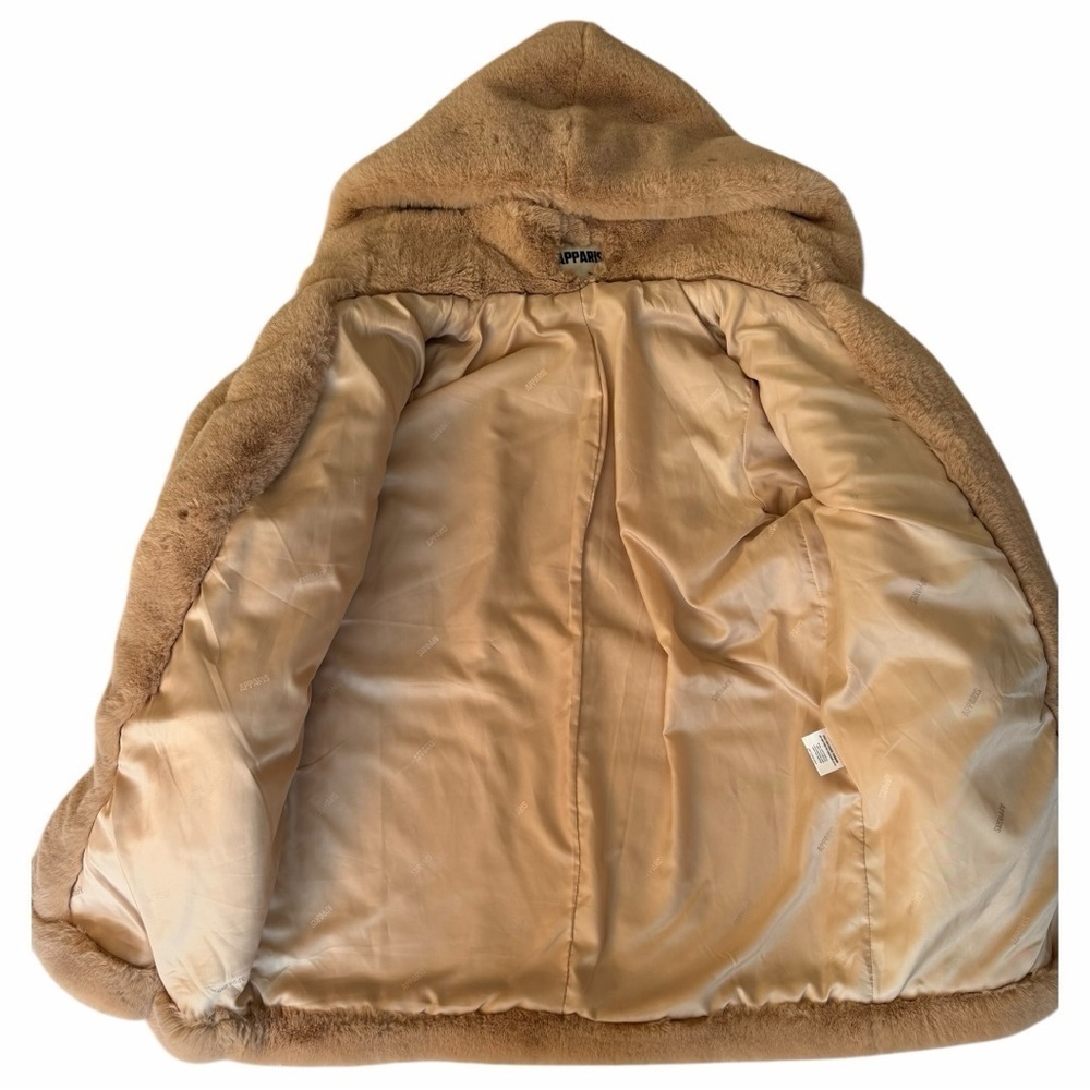 Apparis Sand Plush Faux Fur Hooded Coat M Neutral Beige Vegan Luxe Soft NWOT - Picture 6 of 13